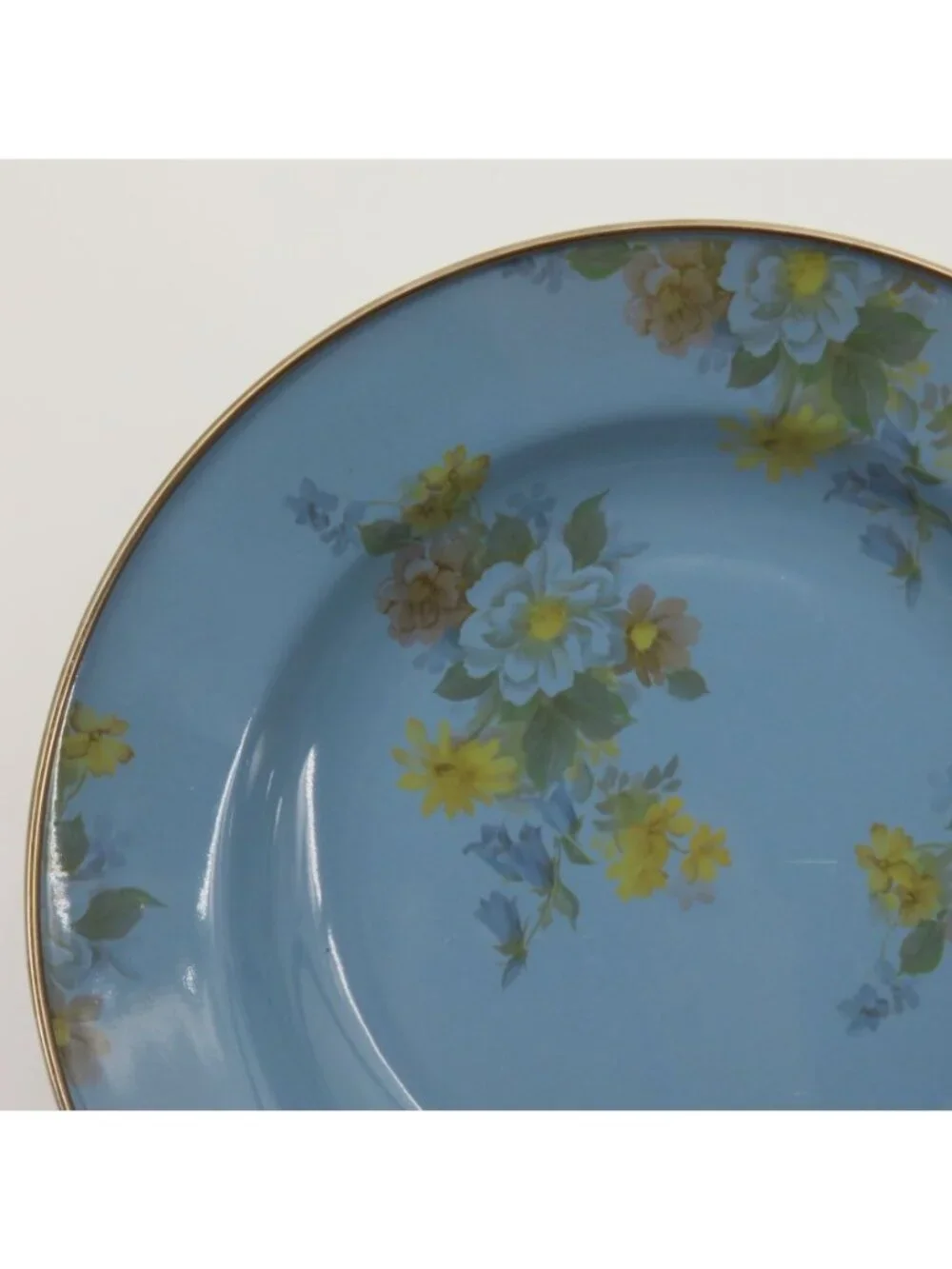 Mackenzie Childs Camp Blue Floral 9in Bowl Enamel Metal Trim Victoria Richard